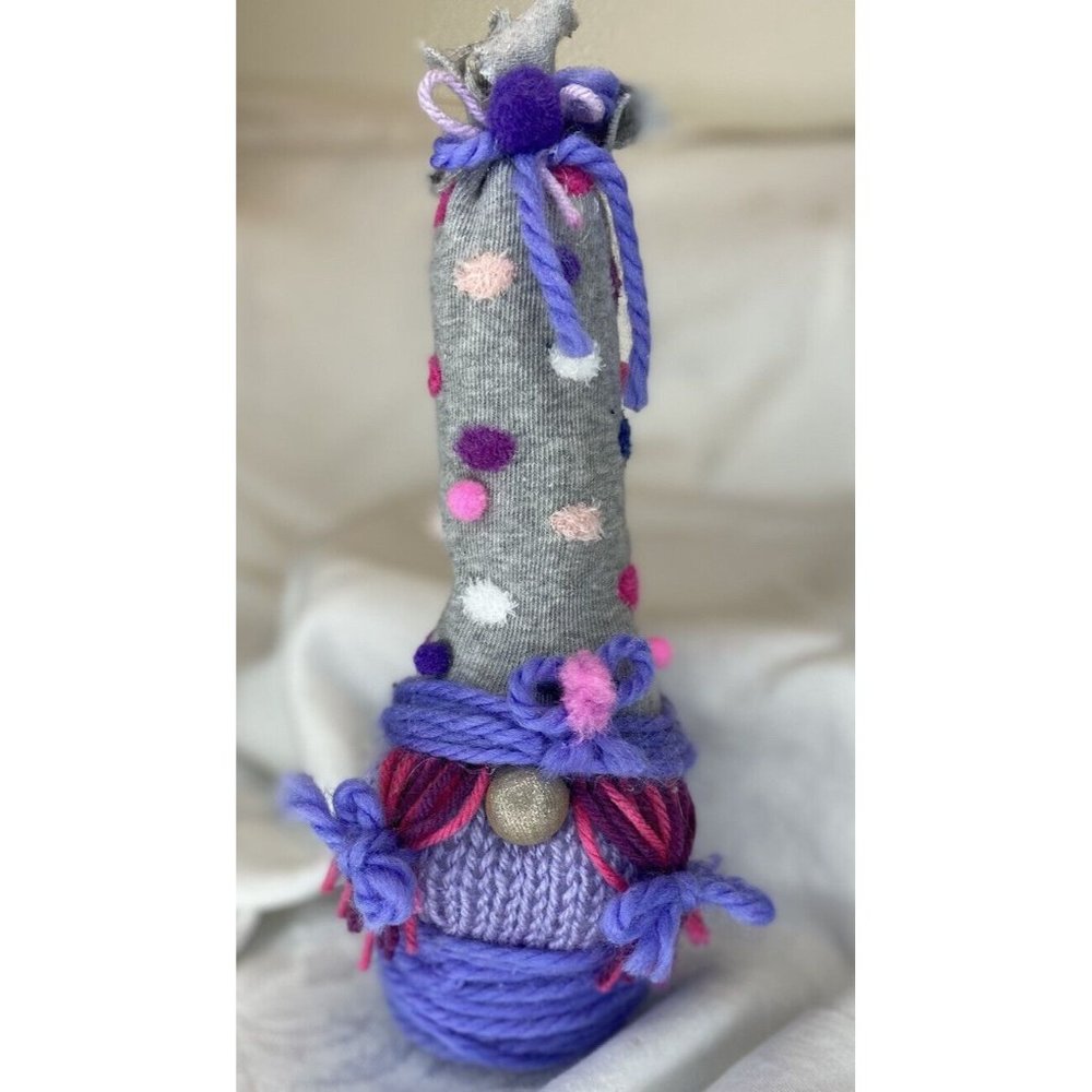 Gnomes Plush Decoration Handmade Purple Polk A Dot Hat Lady 11in Tall Gift
